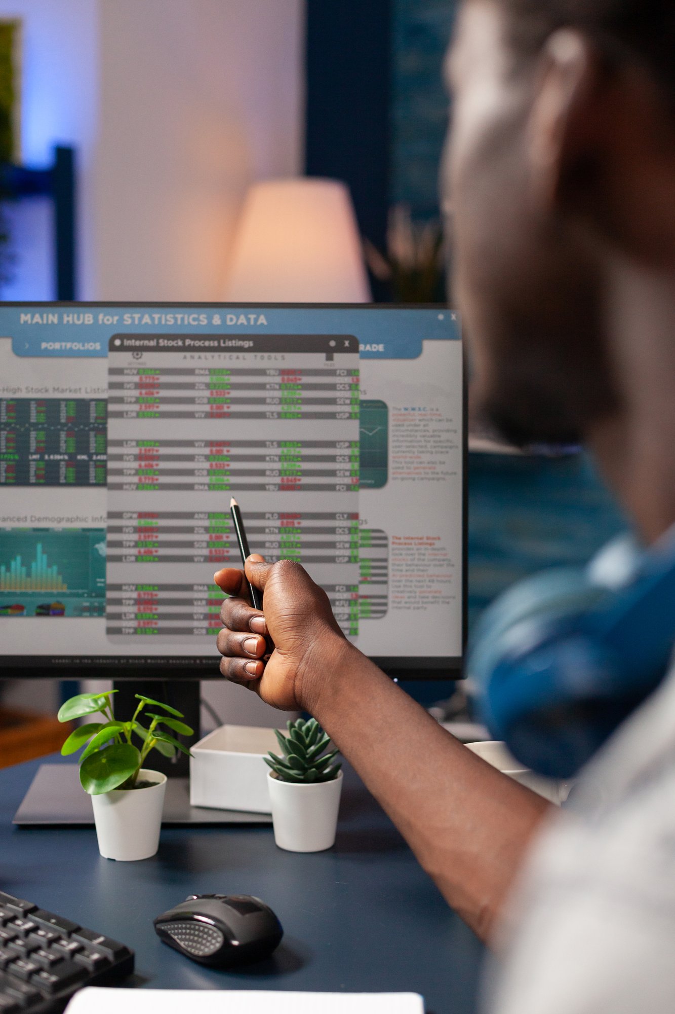 african-american-young-business-man-analyzing-stock-market-value-information-computer-crypto-currency-analysis-broker-man-working-remote-from-home-with-trading-data-global-trade-investment