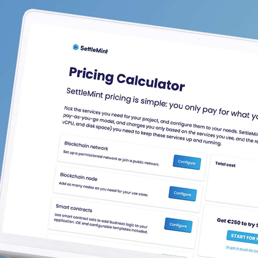 SettleMint pricing calculator